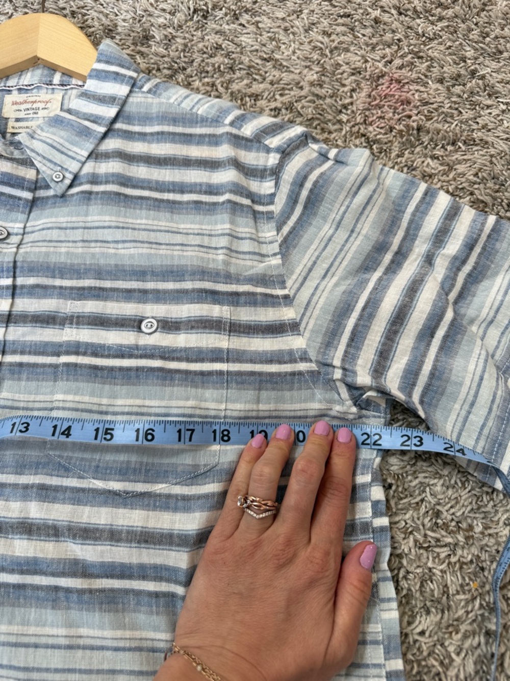 Weatherproof Casual Button Down Shirt Linen Cotton Striped Blue Mens Medium NWT - Picture 9 of 10